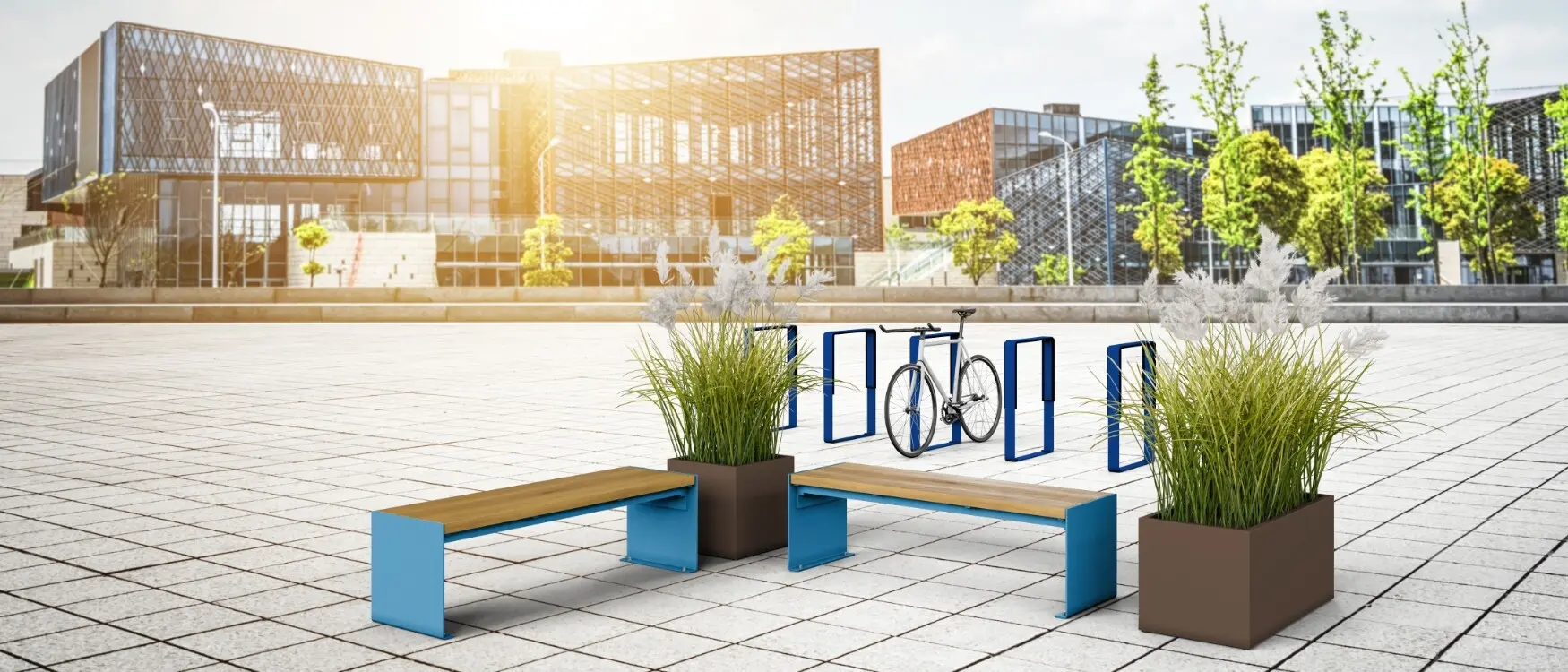 VELODEPO Stadtmöbel Visualisierung auf einem städtischen Platz 