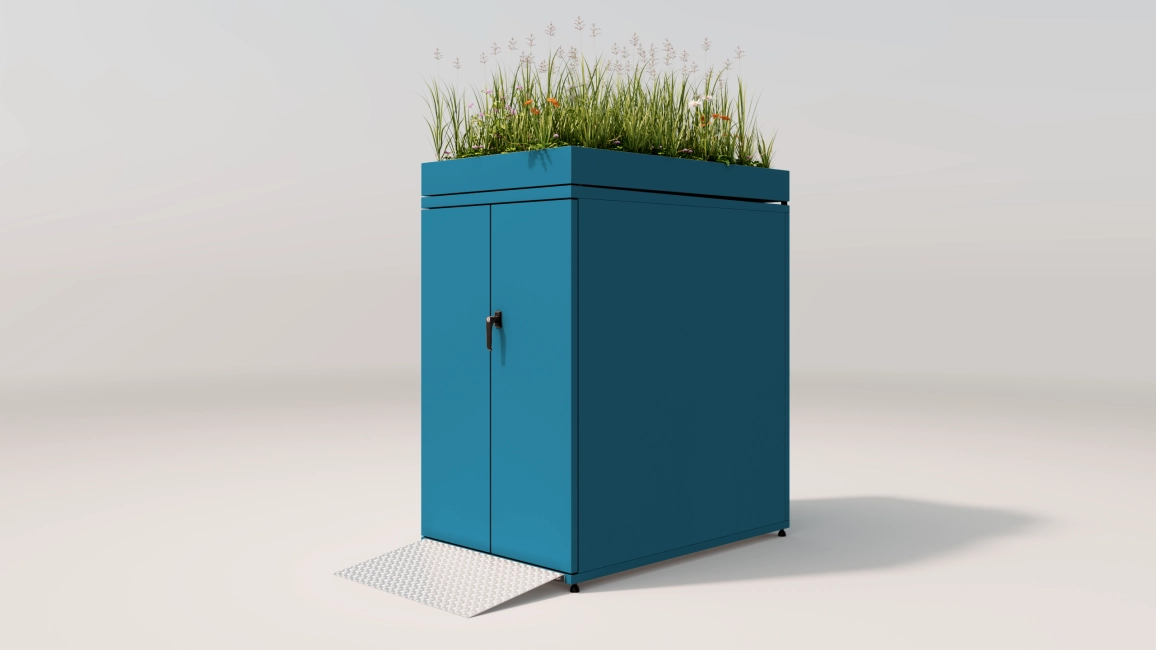 VELODEPO Kinderwagenbox Perspektive m. Gründach